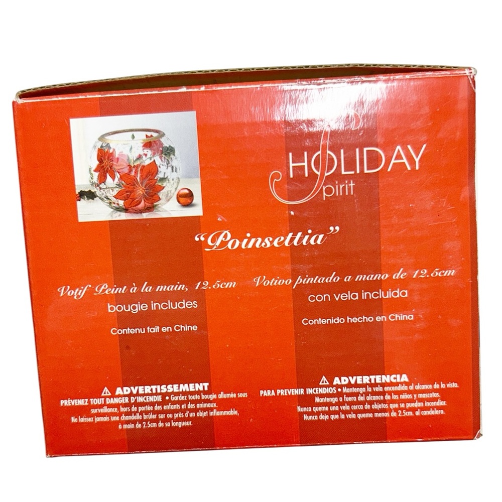 Holiday Spirit Poinsettia Crackle Glass 5" Votive Candle Holder Bowl - Picture 6 of 9